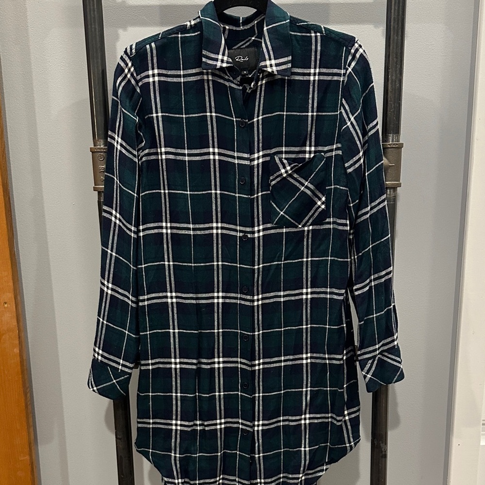 Rails Women’s Dark Green Plaid Button-Up Dress or Oversized Top